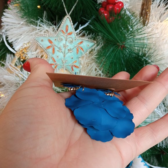 Deep Blue Floral Earrings - Picture 8 of 13